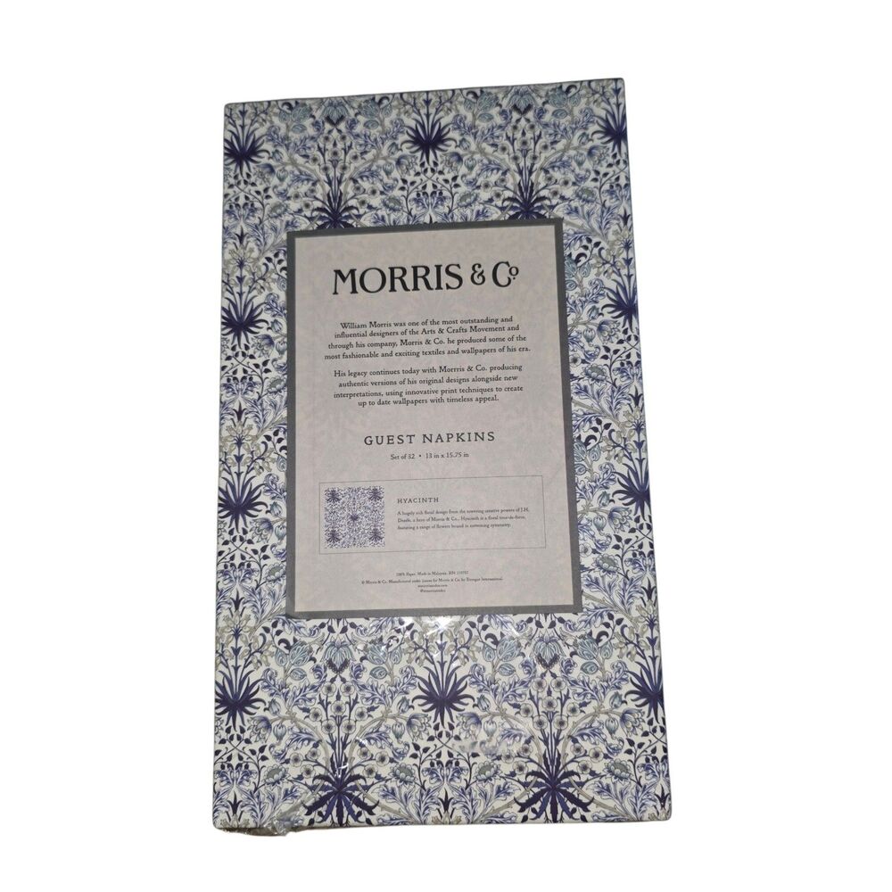 Morris & Co. Guest Paper Napkins Set of 32 Pink Green Floral "Hyacinth"  NIB - Picture 2 of 2